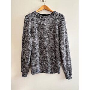 VTG Graphix Marled Knit Sweater Mens L Black Chunky Knit Fisherman Core
